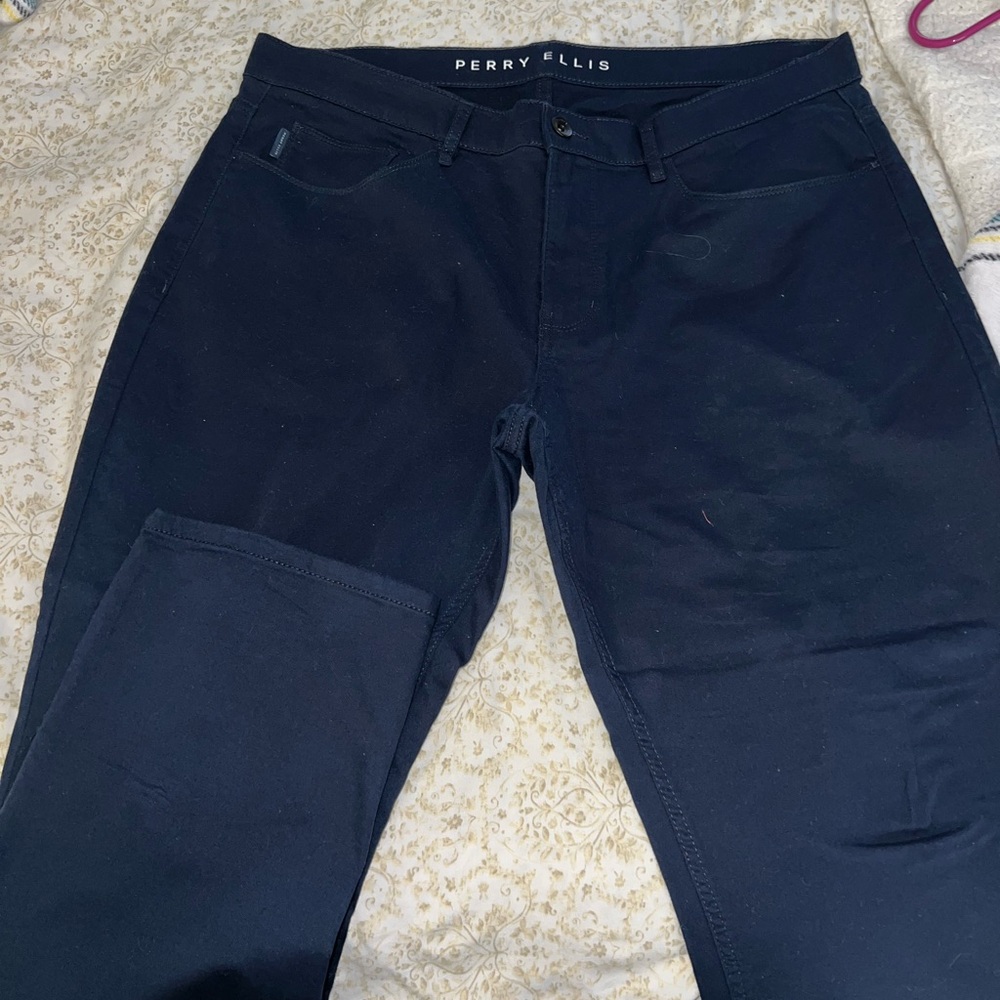 Perry Ellis Navy Slim Fit Stretch Trousers